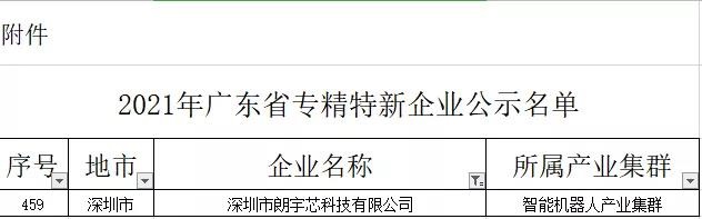 喜报！朗宇芯科技关于入选工业和信息化部广东省专精特新企业的公告！